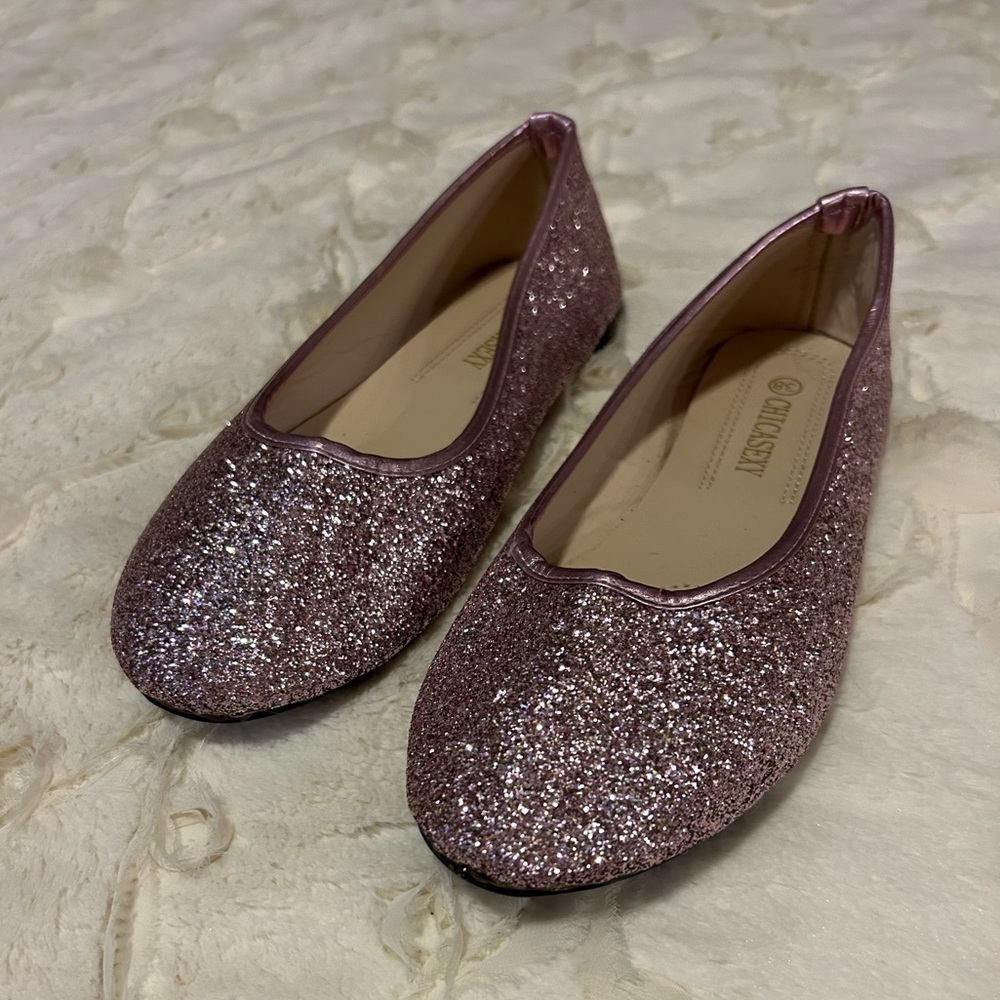 NEW Women's Glitter Flat Heel Round Toe Wedding Flats Junior Bridesmaid Simple